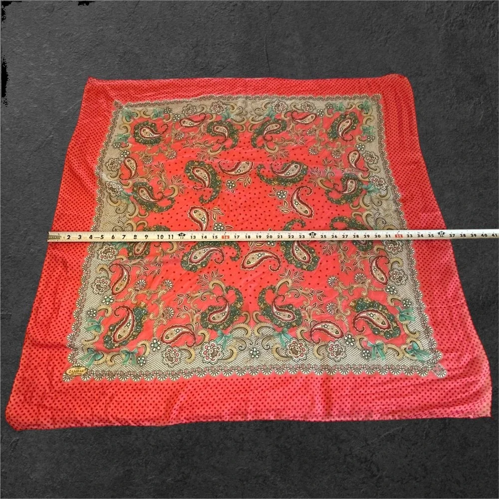 ZAMBAK Scarf Women Pink Paisley Polka Dot Floral Square Made in Turkey‎